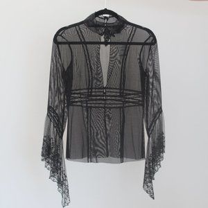 Black see through long sleeve top